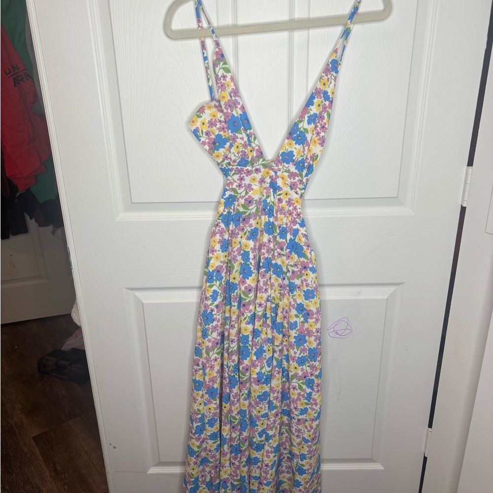 Fashion Nova Floral Print Maxi Dress - Blue, Pink, Yellow